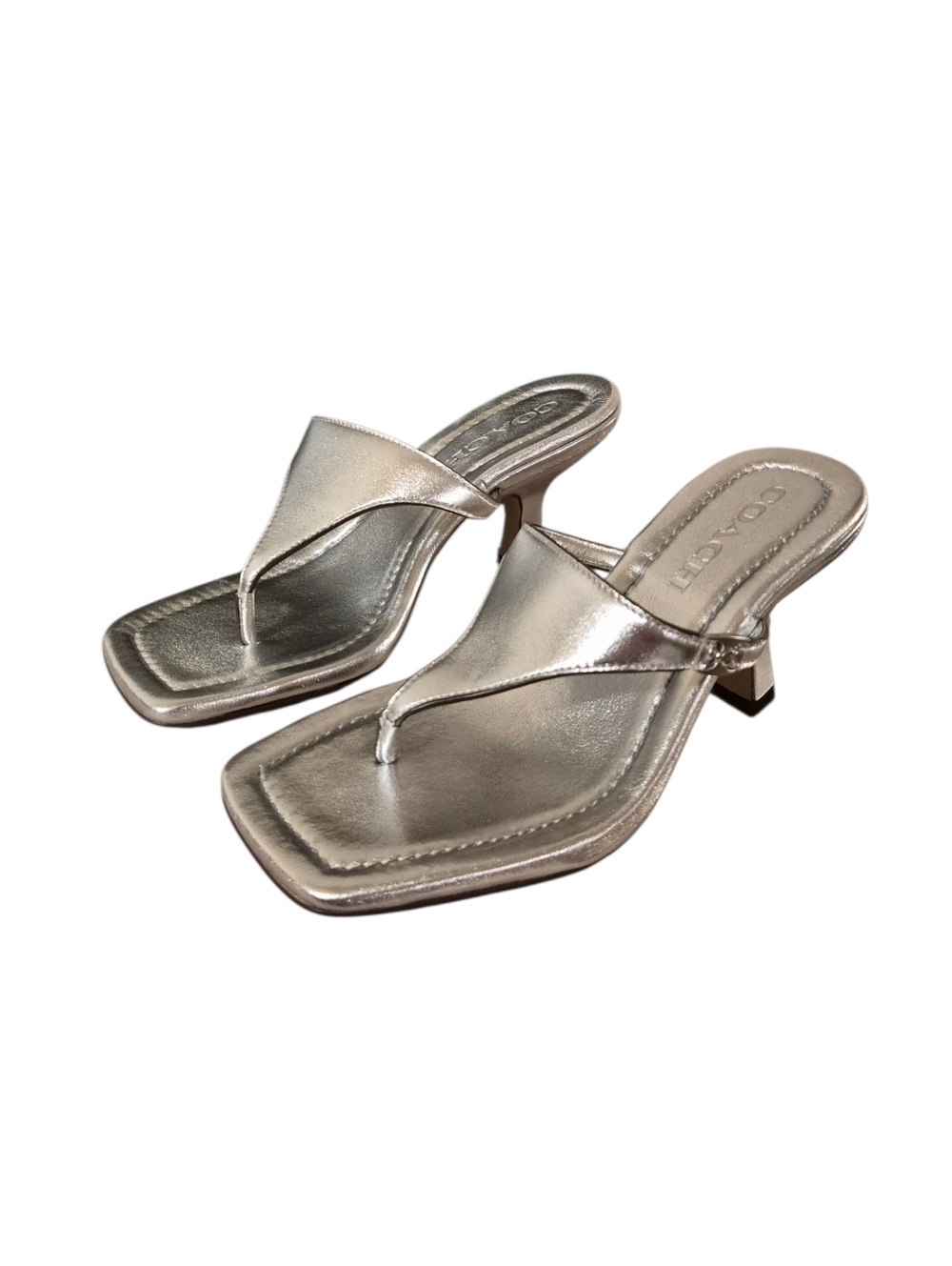 COACH NEW Women's Metallic Heritage Leather Thong Sandal 5